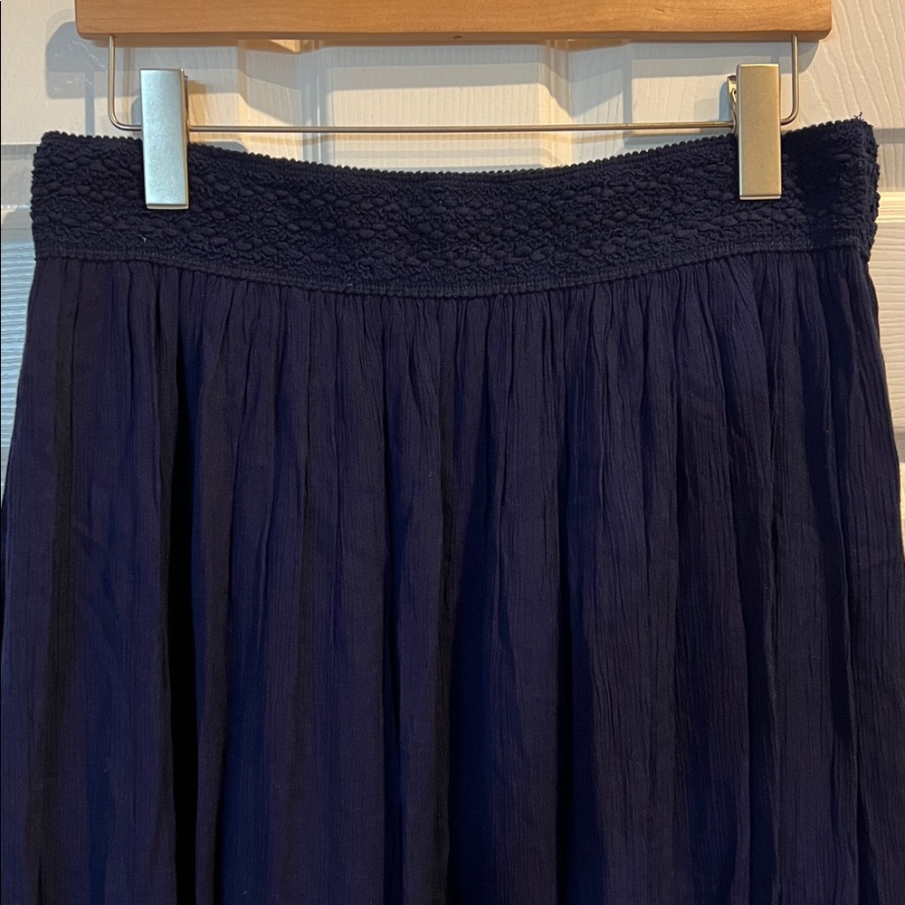 GYPSIE BLU Navy Rayon Gauze Pull-on Midi Skirt - Picture 3 of 8